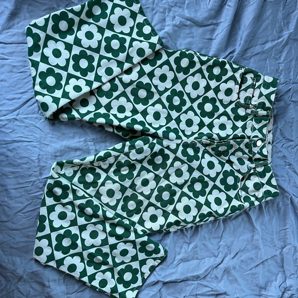 Retro Floral Green Pants